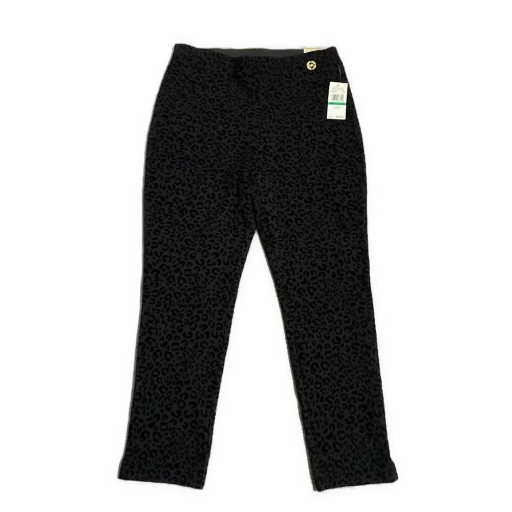 michael kors New Skinny High Rise solid black velvet leopard print pants Large